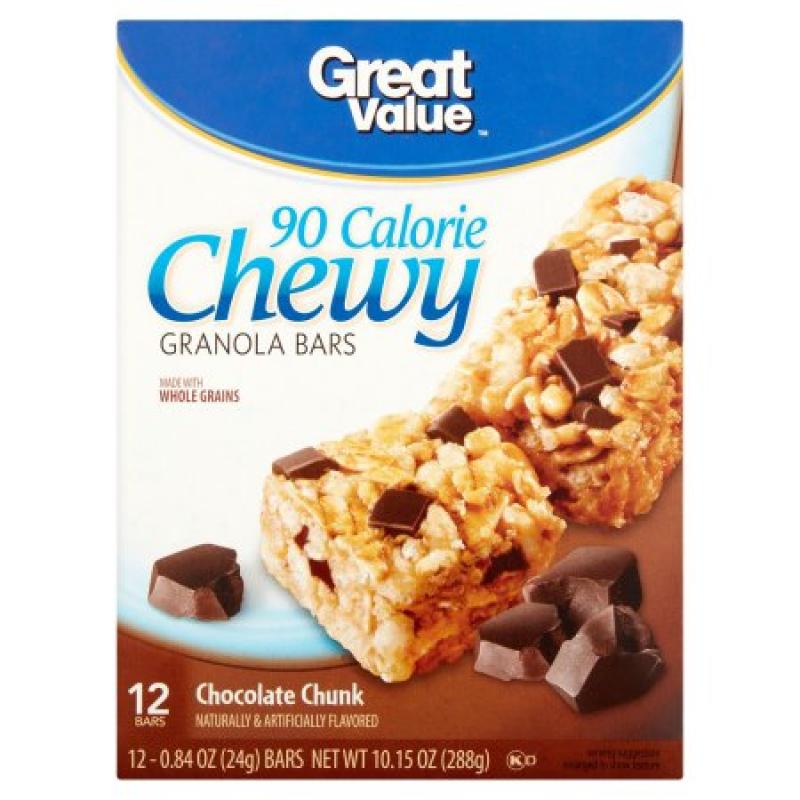 Great Value Chocolate Chunk, 90 Calorie Chewy Granola Bars, 0.84 oz, 12 ct