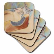 3dRose Cats two cats Tonkinese cats cuddling pastel painting pet portrait cats cat bed, Soft Coasters, set of 4