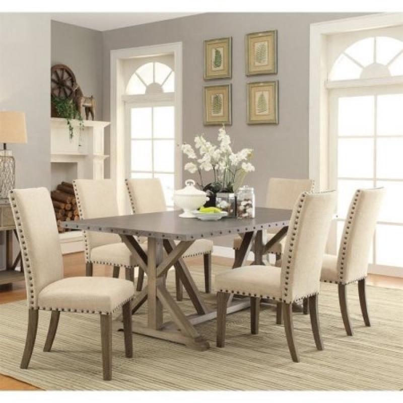Coaster Webber 7 Piece Dining Set in Driftwood and Beige