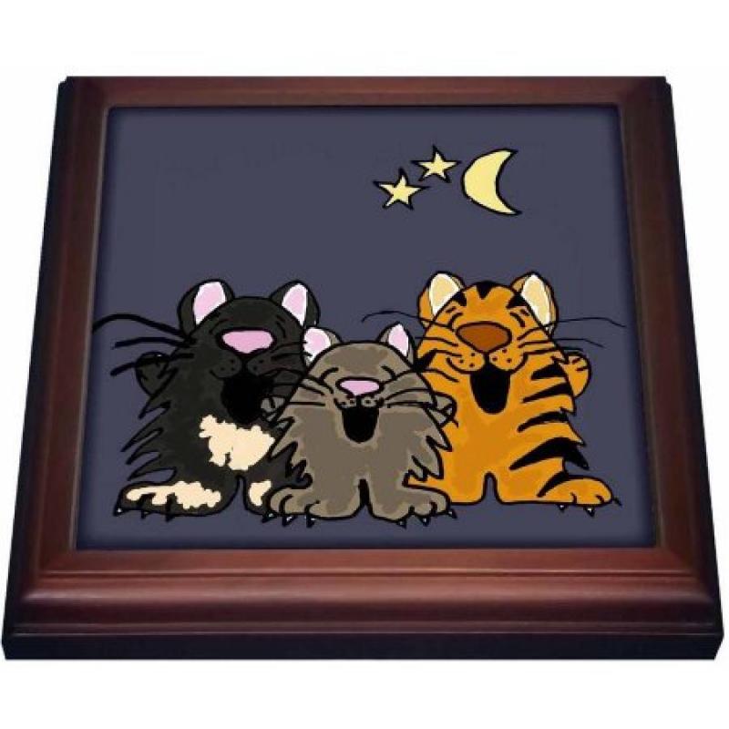 3dRose Funny Tiger cat, Black cat, and Grey Cat Singing in Moonlight , Trivet with Ceramic Tile, 8 by 8-inch
