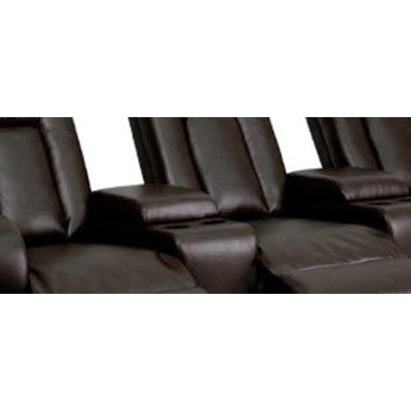 Flash Furniture 3-Seat Brown Leather Home Theater Recliner with Storage Console