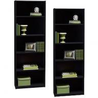 Ameriwood Set of 2 (Bundle) 5-shelf Bookcases. Choice of White, Black, Espresso, Ruby Red and Alder. Adjustable Shelves, Decorative and Contemporary. Harmonizes Well with Most Decor Styles. Use in Living Room, Family Room, Home Office, Work Office, or Any