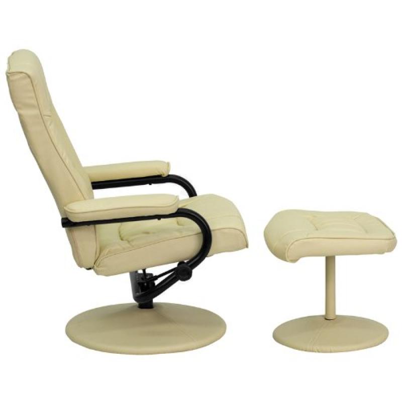 Flash Furniture BT-7862-CREAM-GG Contemporary Cream Leather Recliner/Ottoman with Wrapped Base