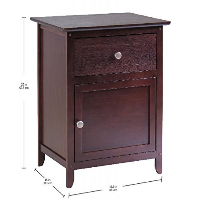 Winsome Wood Night Stand/ Accent Table with Drawer and Cabinet for Storage, Antique Walnut