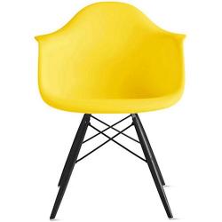 2xhome - Set of Two (2) Yellow - Eames Chair Armchair Black Wood Legs Eiffel Dining Room Chair Arm Chair Arms Chairs Seats Wooden Wood Leg Dowel Leg Legged Base Molded Plastic
