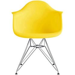 2xhome - Set of Two (2) Yellow - Eames Chair Armchair Wire Legs Eiffel Dining Room Chair Arm Arms Chairs Seats Dowel Leg Base Molded Plastic