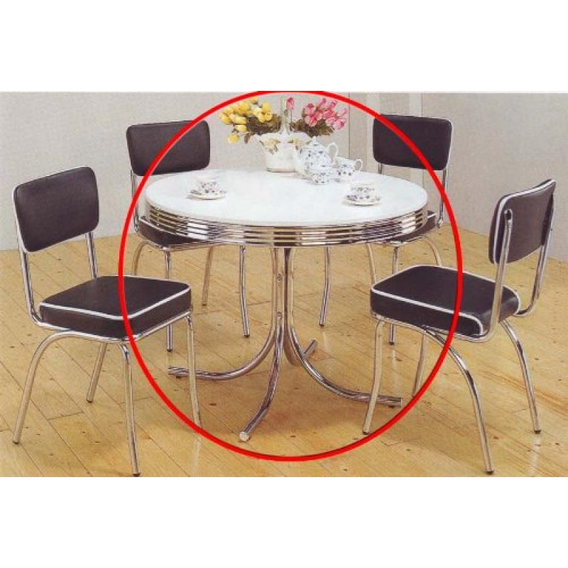 Coaster Retro Round Dining Kitchen Table in Chrome / White