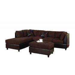 Bobkona Hungtinton Microfiber/Faux Leather 3-Piece Sectional Sofa Set, Chocolate