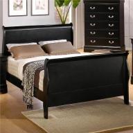Coaster Queen Size Sleigh Bed Louis Philippe Style in Black Finish