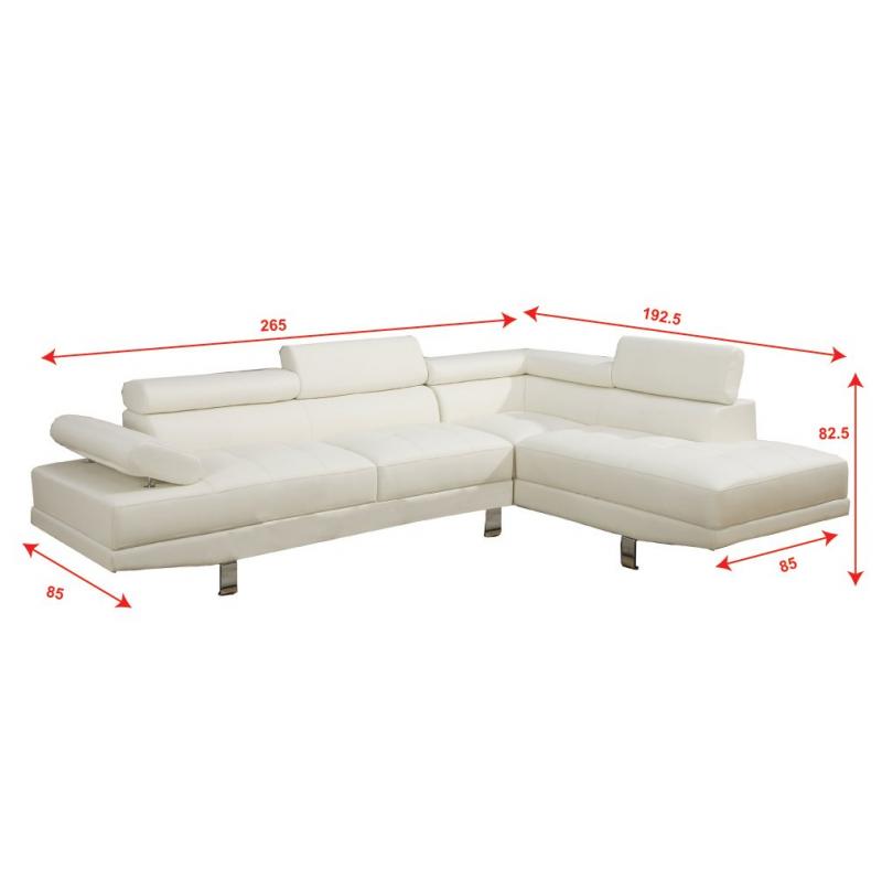 Poundex 2 Pieces Faux Leather Sectional Right Chaise Sofa, White