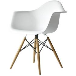 2xhome - Set of Two (2) White - Eames Style Armchair Natural Wood Legs Eiffel Dining Room Chair - Lounge Chair Arm Chair Arms Chairs Seats Wooden Wood Leg Wire Leg