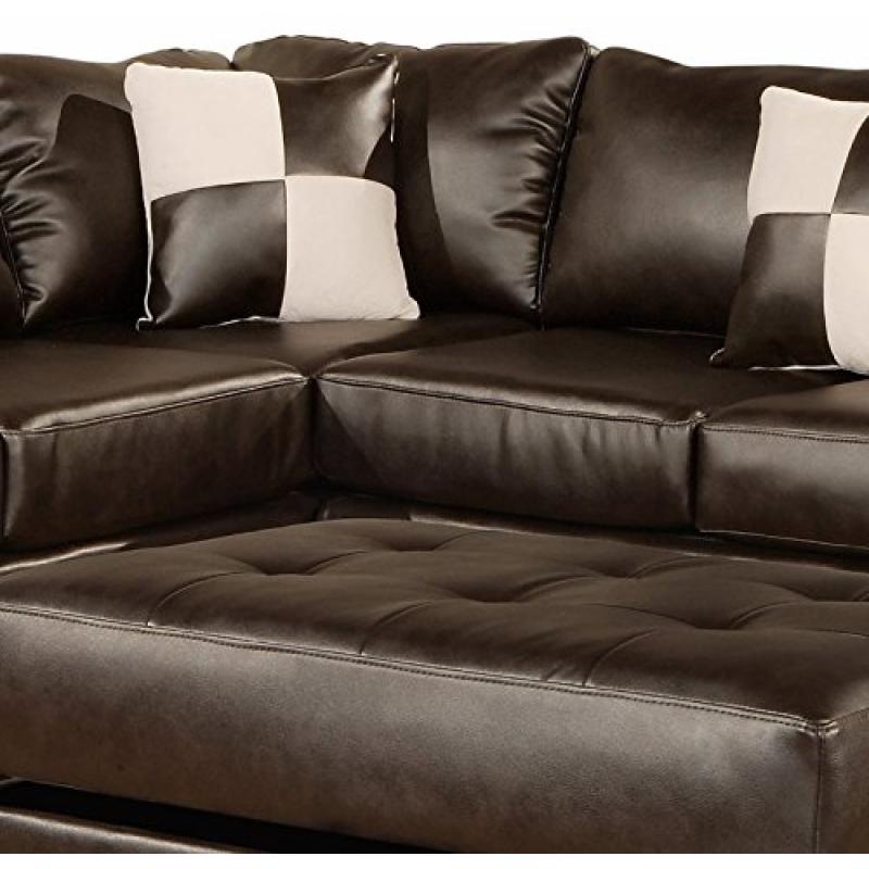 Bobkona Soft-Touch Reversible Bonded Leather Match 3-Piece Sectional Sofa Set, Espresso