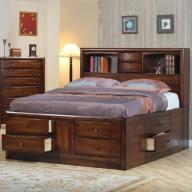 Coaster King Size Bookcase Chest Bed in Brown Finish