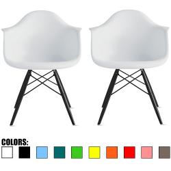 2xhome - Set of Two (2) White - Eames Style Armchair Black Wood Legs Eiffel Dining Room Chair - Lounge Chair Arm Chair Arms Chairs Seats Wooden Wood Leg Wire Leg Dowel Leg