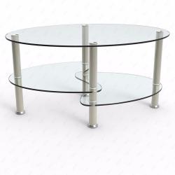 OFFICE MORE Glass Oval Side Coffee Table Shelf Chrome Base Living Room Furniture Clear