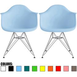 2xhome - Set of Two (2) Blue - Eames Style Armchair Wire Legs Eiffel Dining Room Chair - Lounge Chair Arm Chair Arms Chairs Seats Wooden Wood Leg Wire Leg Dowel Leg Legged Base