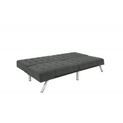 DHP Emily Futon Couch Bed, Modern Sofa Design Includes Sturdy Chrome Legs and Rich Velvet Upholstery, Grey