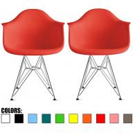 2xhome - Set of Two (2) Red - Eames Style Armchair Wire Legs Eiffel Dining Room Chair - Lounge Chair Arm Chair Arms Chairs Seats Wooden Wood Leg Wire Leg Dowel Leg Legged Base