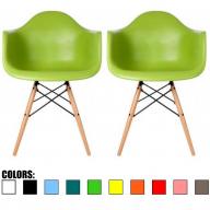 2xhome - Set of Two (2) Green - Eames Style Armchair Natural Wood Legs Eiffel Dining Room Chair - Lounge Chair Arm Chair Arms Chairs Seats Wooden Wood Leg Wire Leg