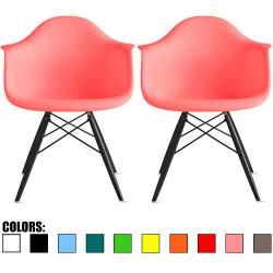 2xhome - Set of Two (2) Pink - Eames chair Armchair Black Wood Legs Eiffel Dining Room Chair Arm Chair Arms Chairs Seats Wooden Wood Leg Dowel Leg Base Molded Plastic