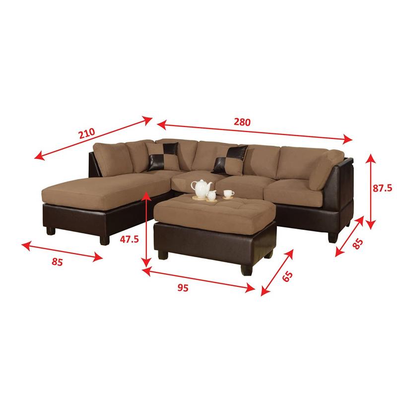 Bobkona Hungtinton Microfiber/Faux Leather 3-Piece Sectional Sofa Set, Saddle