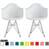 2xhome - Set of Two (2) White - Eames Style Armchair Wire Legs Eiffel Dining Room Chair - Lounge Chair Arm Chair Arms Chairs Seats Wooden Wood Leg Wire Leg Dowel Leg Legged Base