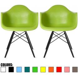 2xhome - Set of Two (2) Green - Eames Style Armchair Black Wood Legs Eiffel Dining Room Chair - Lounge Chair Arm Chair Arms Chairs Seats Wooden Wood Leg Wire Leg Dowel Leg