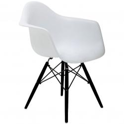 2xhome - Set of Two (2) White - Eames Style Armchair Black Wood Legs Eiffel Dining Room Chair - Lounge Chair Arm Chair Arms Chairs Seats Wooden Wood Leg Wire Leg Dowel Leg