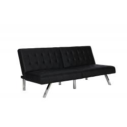 DHP Emily Futon Couch Bed, Modern Sofa Design Includes Sturdy Chrome Legs and Rich Faux Leather Upholstery, Black