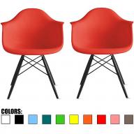 2xhome - Set of Two (2) Red - Eames Style Armchair Black Wood Legs Eiffel Dining Room Chair - Lounge Chair Arm Chair Arms Chairs Seats Wooden Wood Leg Wire Leg Dowel Leg