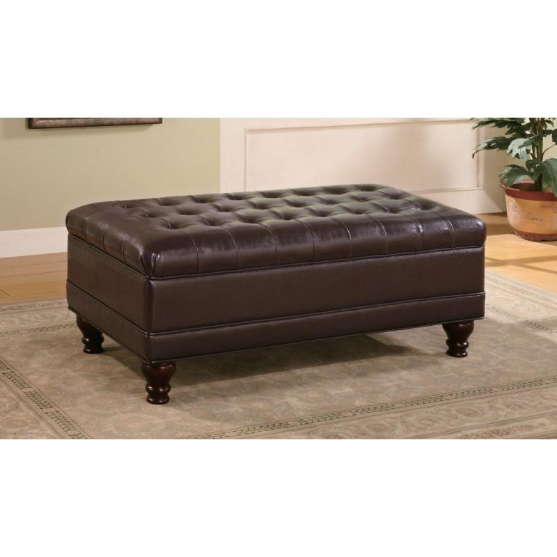 Coaster Storage Ottoman with Tufted Accents in Dark Brown Leather Like