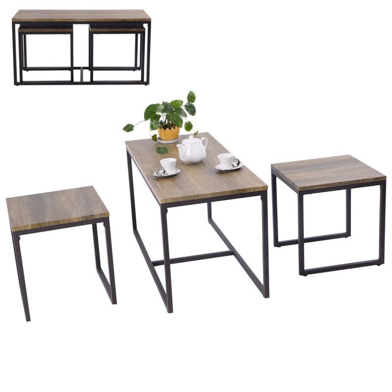 Giantex 3 Piece Nesting Coffee & End Table Set Wood Modern Living Room Furniture Decor