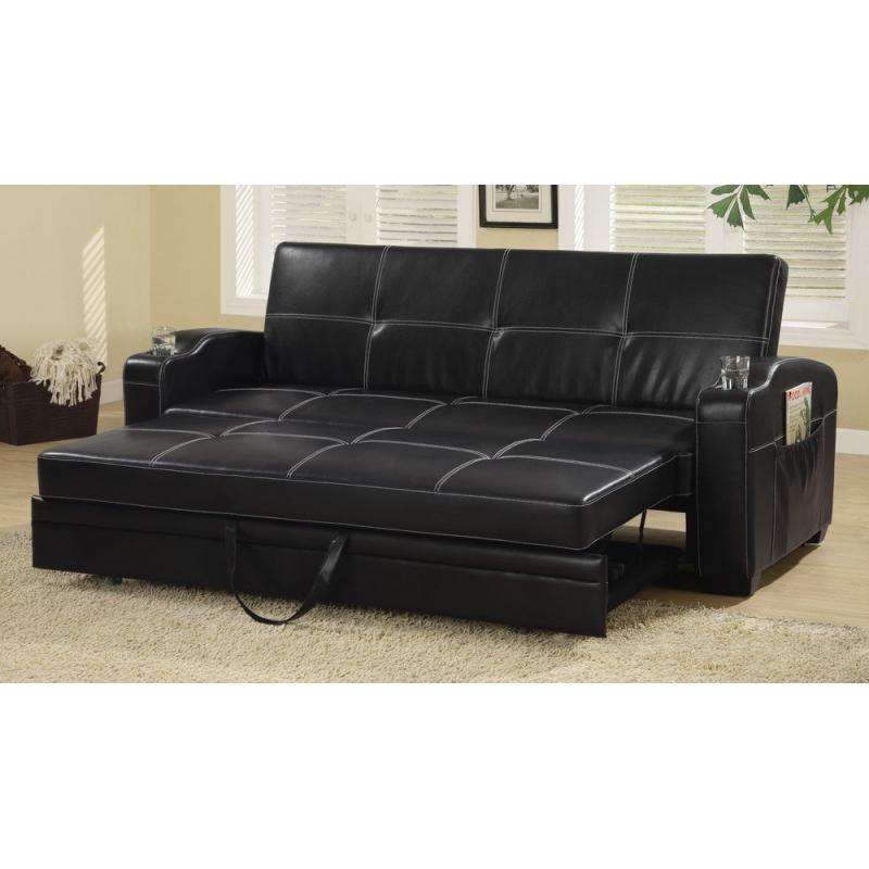 Coaster Fine Furniture 300132 Faux Leather Sofa Bed with White Stiching, Black