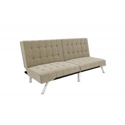 DHP Emily Futon Sofa Bed, Modern Convertible Couch with Chrome Legs Quickly Converts into a Bed, Rich Tan Velvet