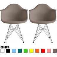 2xhome - Set of Two (2) Grey / Taupe - Eames Armchair Wire Legs Eiffel Dining Room Chair Arm Chairs Seats Dowel Leg Base Molded Plastic