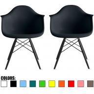 2xhome - Set of Two (2) Black - Eames Style Armchair Black Wood Legs Eiffel Dining Room Chair - Lounge Chair Arm Chair Arms Chairs Seats Wooden Wood Leg Wire Leg Dowel Leg