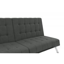 DHP Emily Futon Couch Bed, Modern Sofa Design Includes Sturdy Chrome Legs and Rich Velvet Upholstery, Grey
