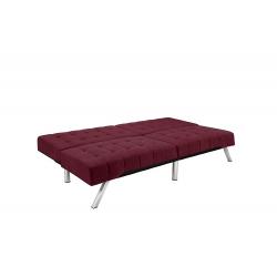 DHP Emily Futon Sofa Bed, Modern Convertible Couch with Chrome Legs Quickly Converts into a Bed, Rich Burgundy Velvet
