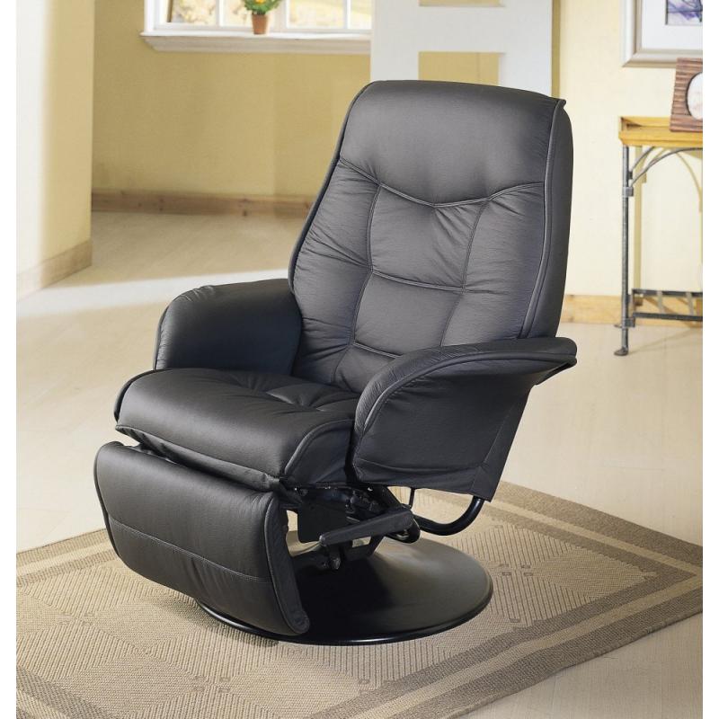 Coaster Home Furnishings Leatherette Berri Swivel Recliner with Flared Arms, Black