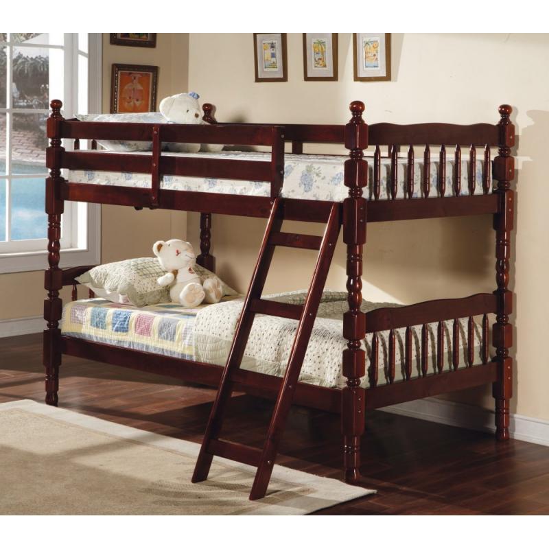 Coaster Bunk Bed - Twin / Twin Size Bunk Bed with Ladder in Cherry