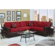 Divano Roma Furniture 2 Piece Classic Large Microfiber and Faux Leather Sectional Sofa with Matching Accent Pillows(Red)