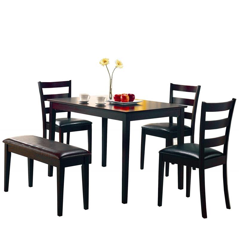 Coaster 5pc Dining Table, Chairs & Bench Set Cappuccino Finish