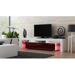 TV Stand MILANO 200 / Modern LED TV Cabinet / Living Room Furniture / Tv Cabinet fit for up to 90-inch TV screens / High Capacity Tv Console for Modern Living Room (White & Burgundy)