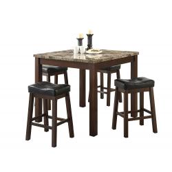 Coaster 5-Piece Dining Set, Faux Marble Table Top with 4 Barstools, Cherry Frame