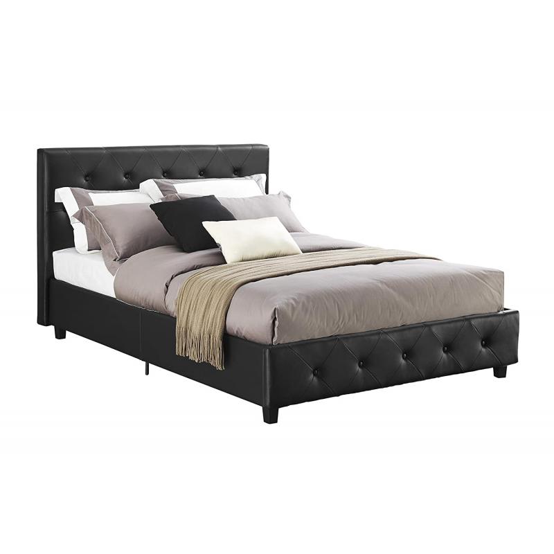 DHP Platform Bed, Dakota Faux Leather Tufted Upholstered Platform Bed - Includes Tufted Upholstered Headboard and Side Rails, Queen Platform Bed - Black