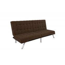 DHP Emily Futon Couch Bed, Modern Sofa Design Includes Sturdy Chrome Legs and Rich Linen Upholstery, Brown