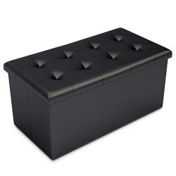 Black Faux Leather Ottoman Storage Bench -Great as a Double Seat or a Footstool, Coffee Table, Kids Toy Chest Trunk, Pouffe Living Room Furniture - Space Saving Organizer Solution