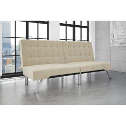 DHP Emily Futon Sofa Bed, Modern Convertible Couch with Chrome Legs Quickly Converts into a Bed, Rich Tan Velvet
