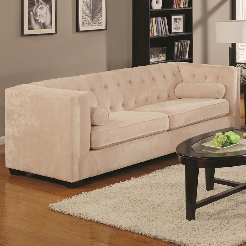 Coaster Alexis Collection Sofa Couch in Almond Microvelvet