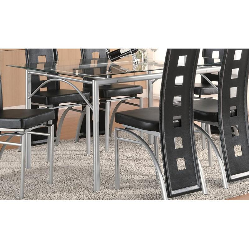 Coaster Rectangular Dining Table with Glass Top Metal Legs, Silver Finish
